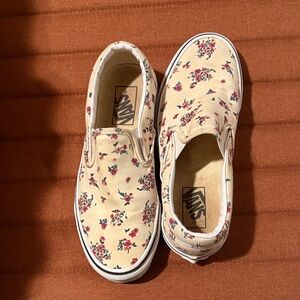 Vans Beige Floral Slip-On Sneakers